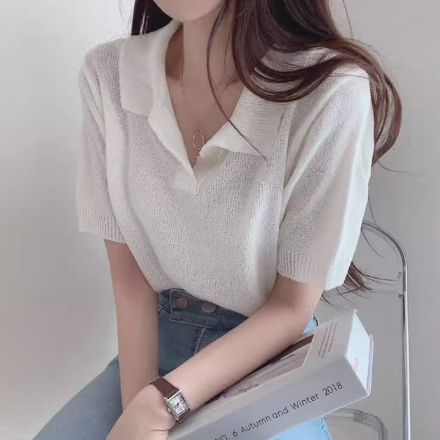 KNIT POLO TOP - Aumori