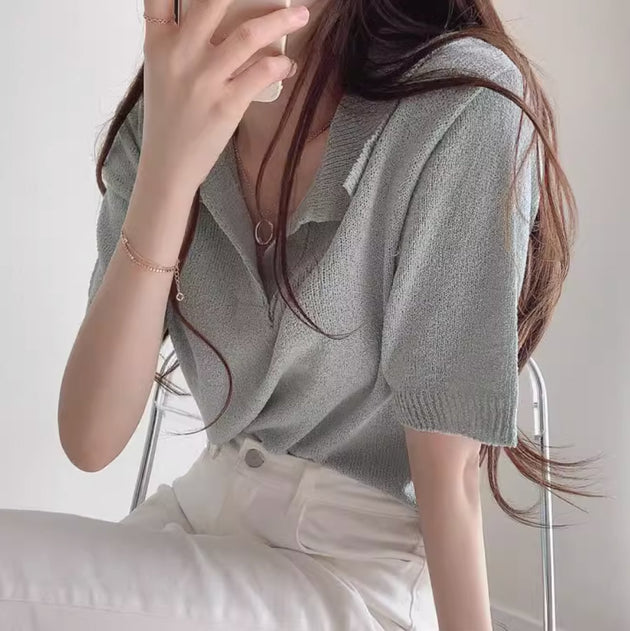 KNIT POLO TOP - Aumori