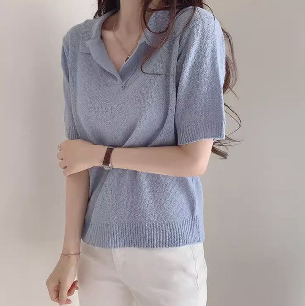 KNIT POLO TOP - Aumori
