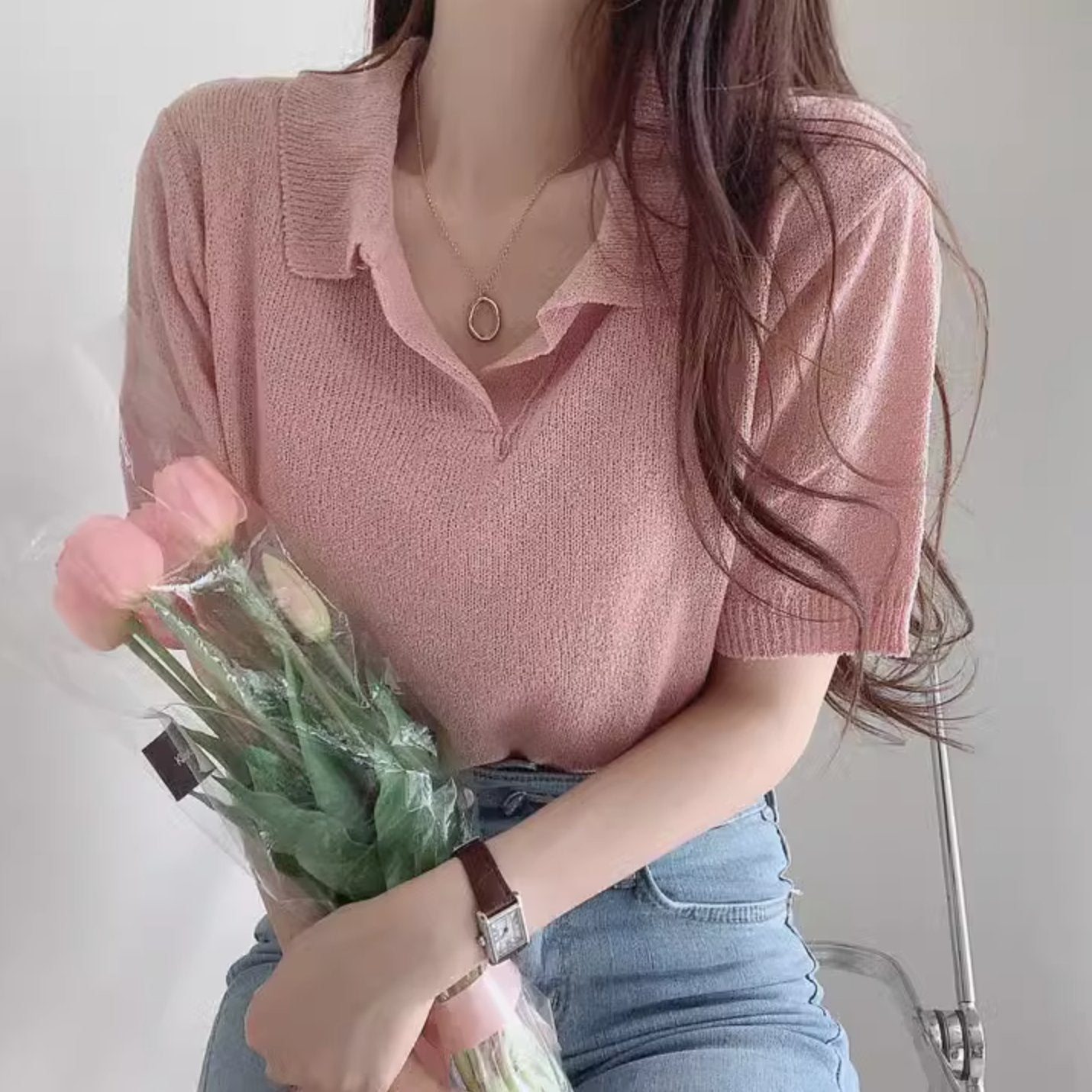KNIT POLO TOP - Aumori