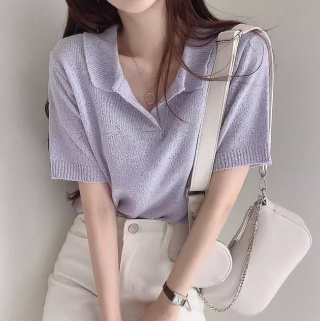 KNIT POLO TOP - Aumori