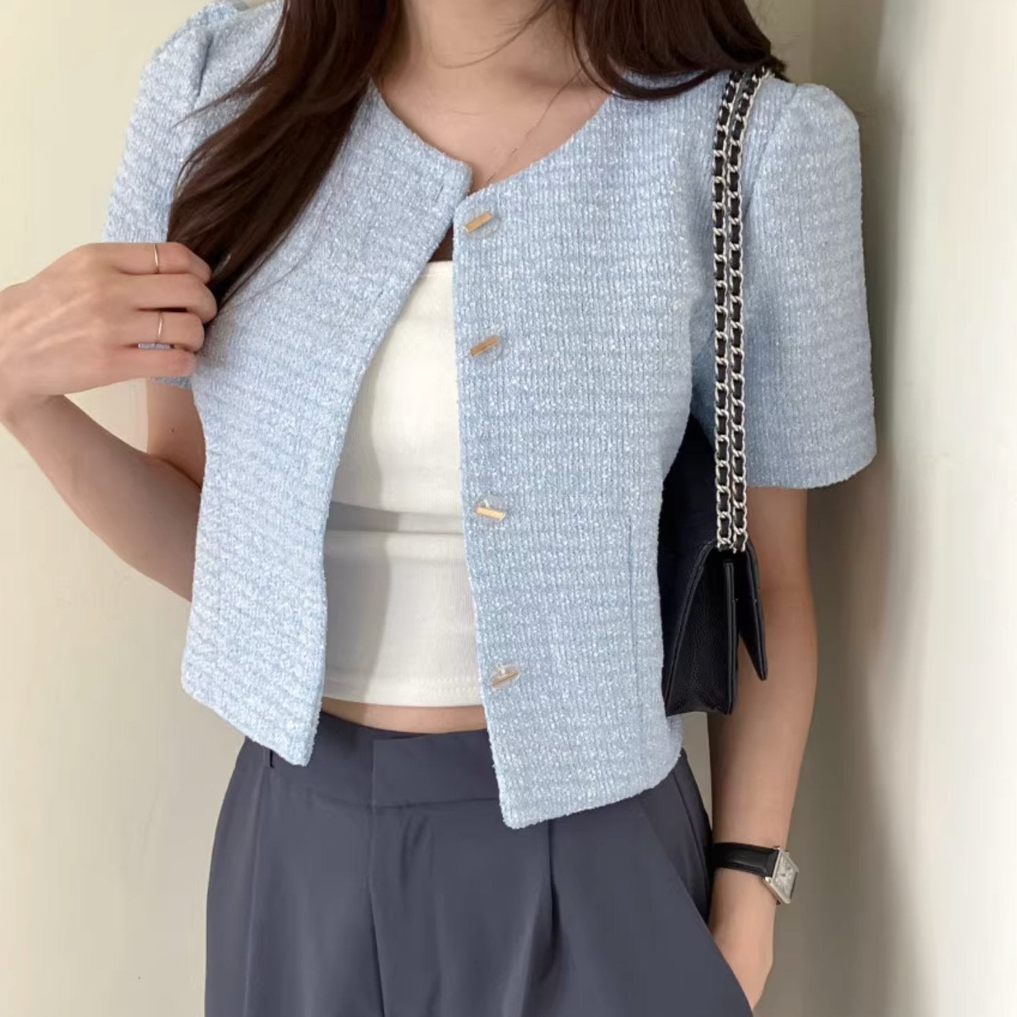 KNITTED RIB HALF TOP - Aumori