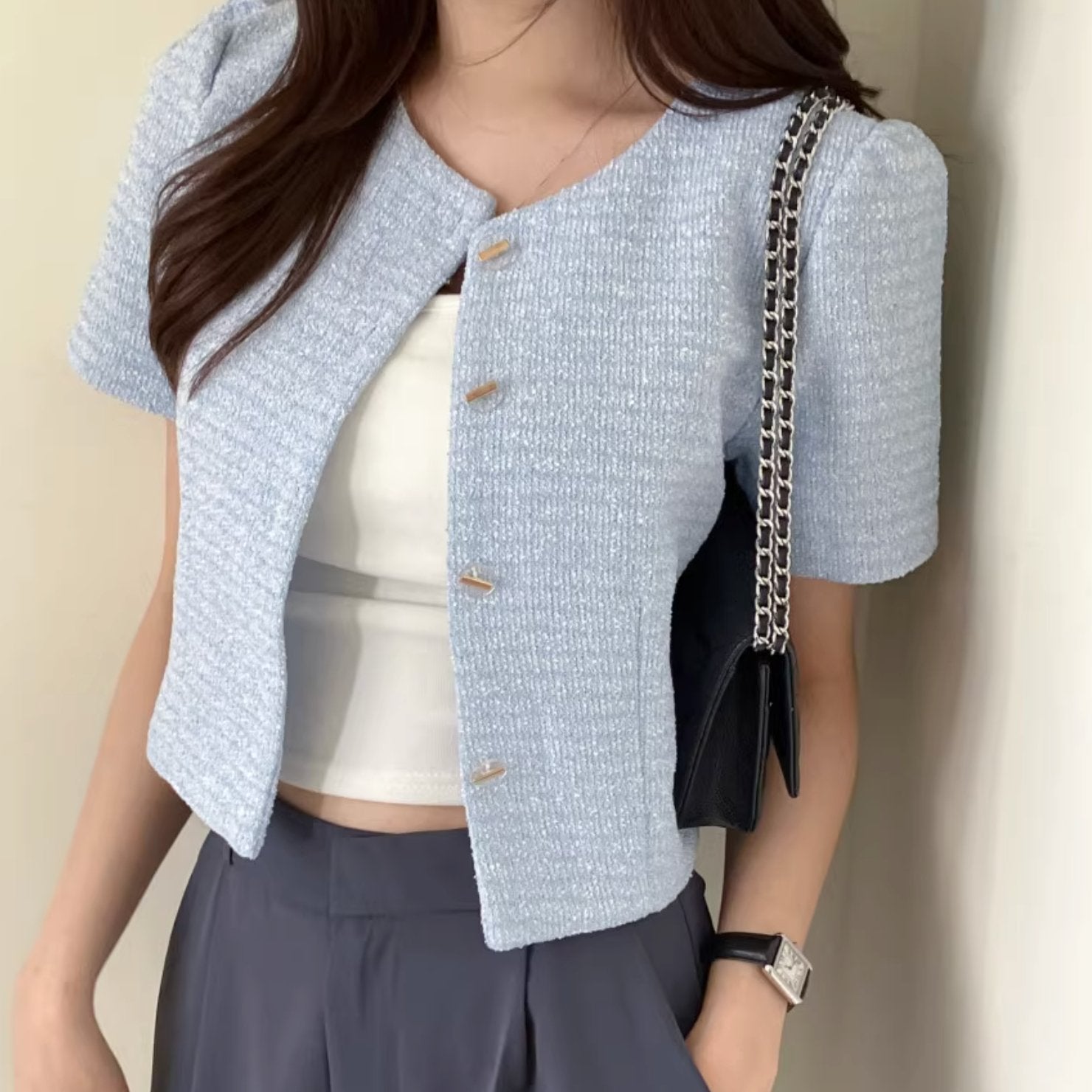 KNITTED RIB HALF TOP - Aumori