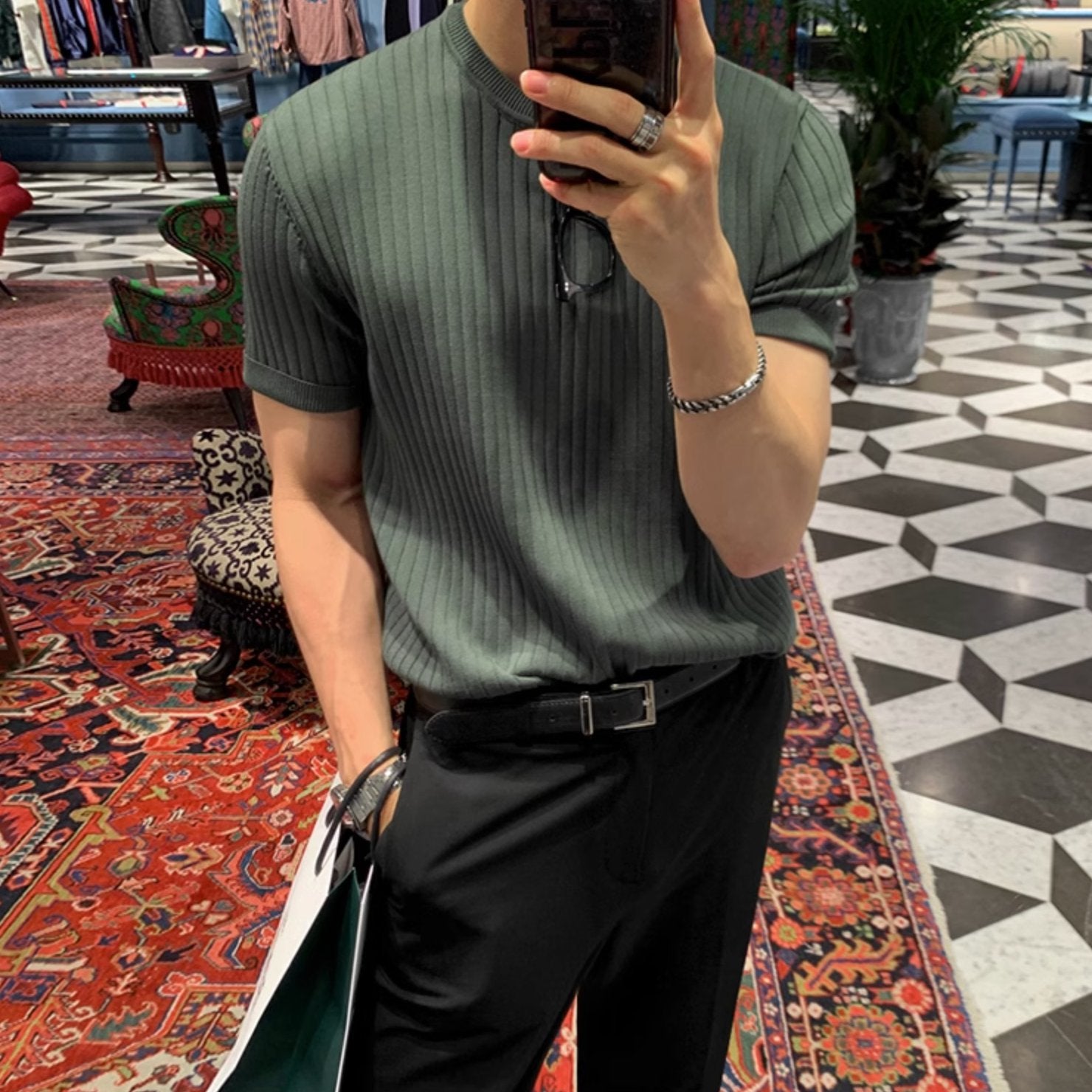 KNITTED SHORT SLEEVE T - SHIRT - Aumori