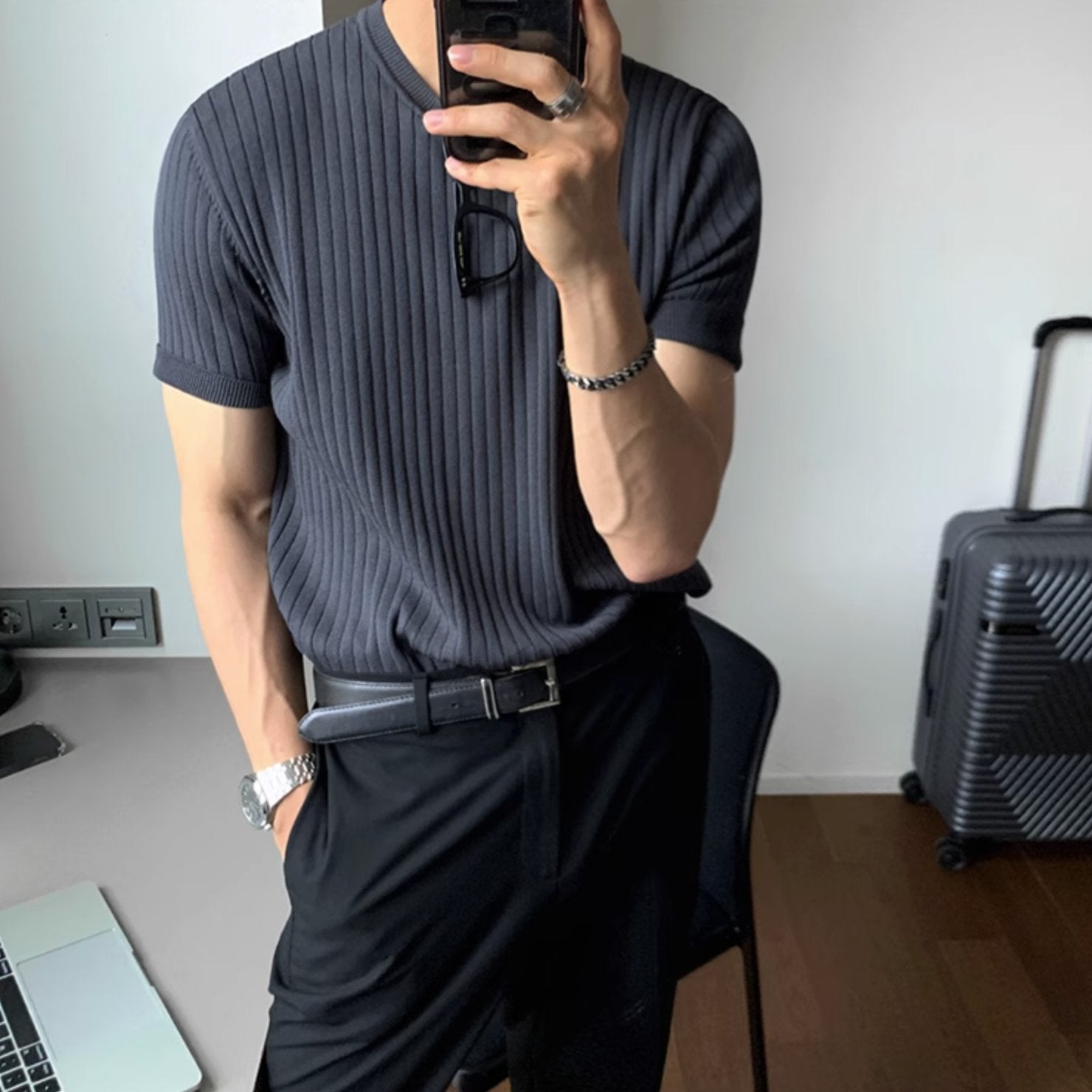 KNITTED SHORT SLEEVE T - SHIRT - Aumori
