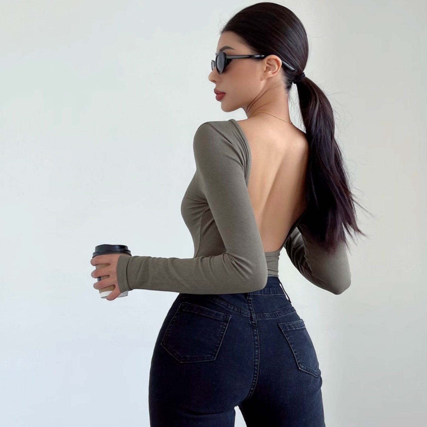 OPEN BACK LONG SLEEVE TOP - Aumori