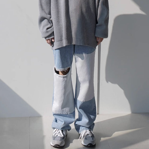 PATCHED RIPPED JEANS - Aumori