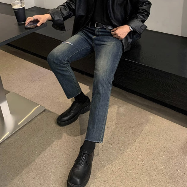 RIPPED ANKLE JEANS - Aumori