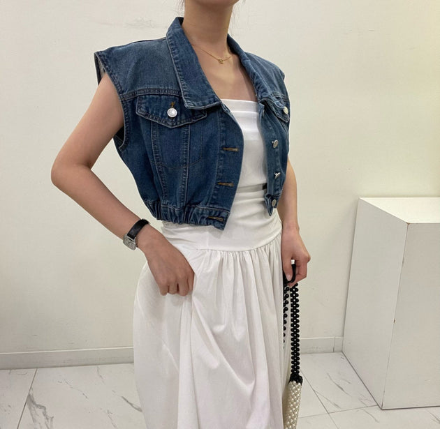 SLEEVELESS DENIM TOP - Aumori