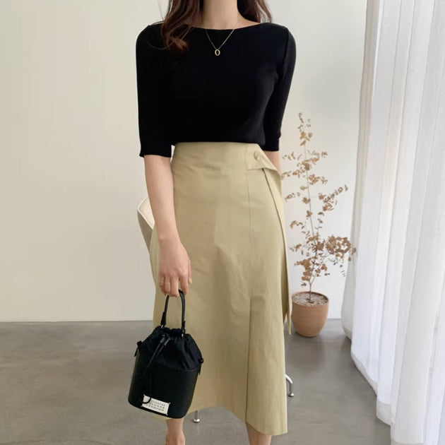 SOLID RIB KNIT TOP - Aumori