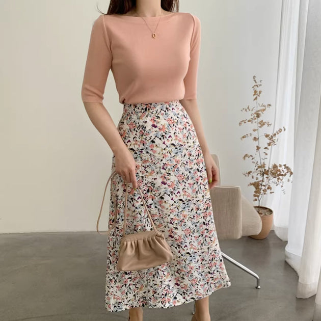 SOLID RIB KNIT TOP - Aumori