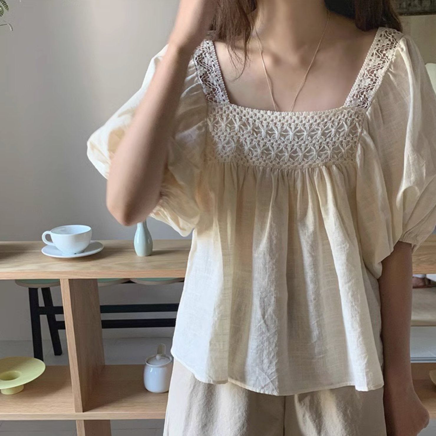 SQUARE NECK RIB TOP - Aumori