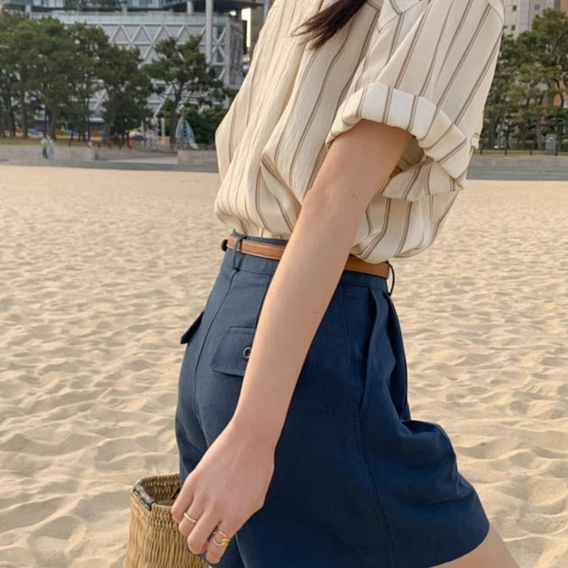 STRIPE SHORT SLEEVE SHIRT - Aumori