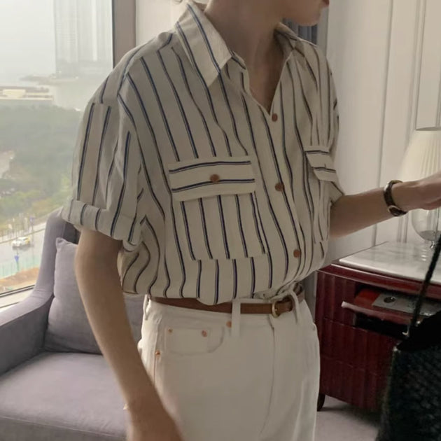 STRIPE SHORT SLEEVE SHIRT - Aumori