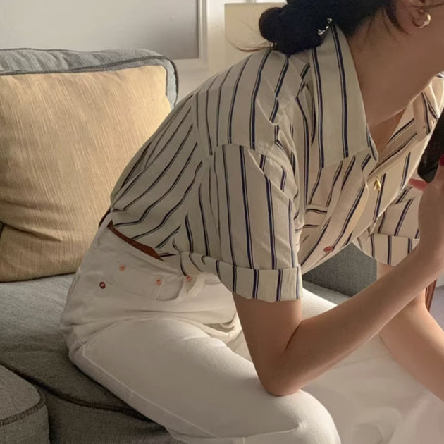 STRIPE SHORT SLEEVE SHIRT - Aumori