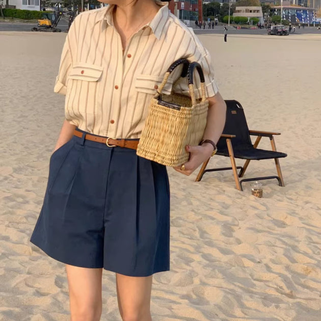 STRIPE SHORT SLEEVE SHIRT - Aumori