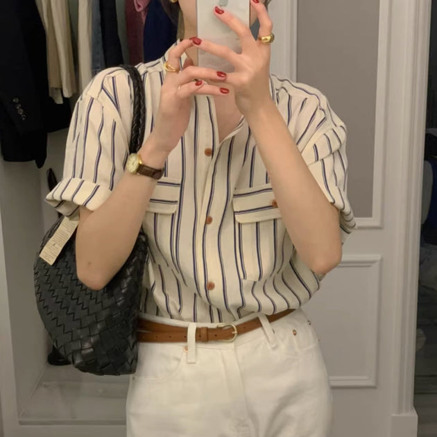 STRIPE SHORT SLEEVE SHIRT - Aumori