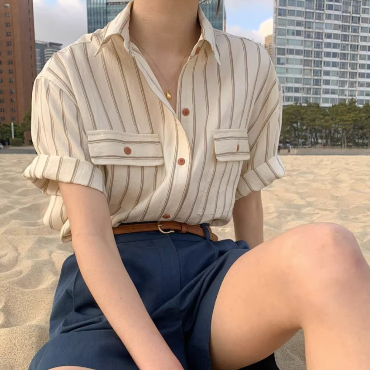 STRIPE SHORT SLEEVE SHIRT - Aumori