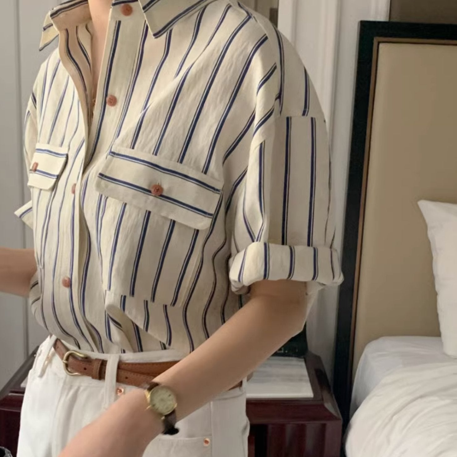 STRIPE SHORT SLEEVE SHIRT - Aumori