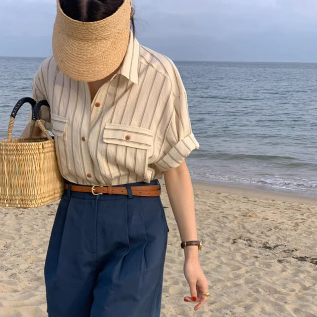 STRIPE SHORT SLEEVE SHIRT - Aumori
