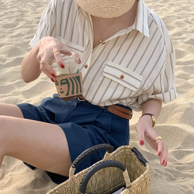 STRIPE SHORT SLEEVE SHIRT - Aumori