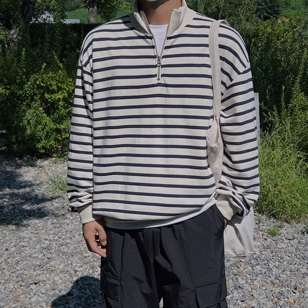 STRIPED HALF ZIP - UP SWEATER - Aumori