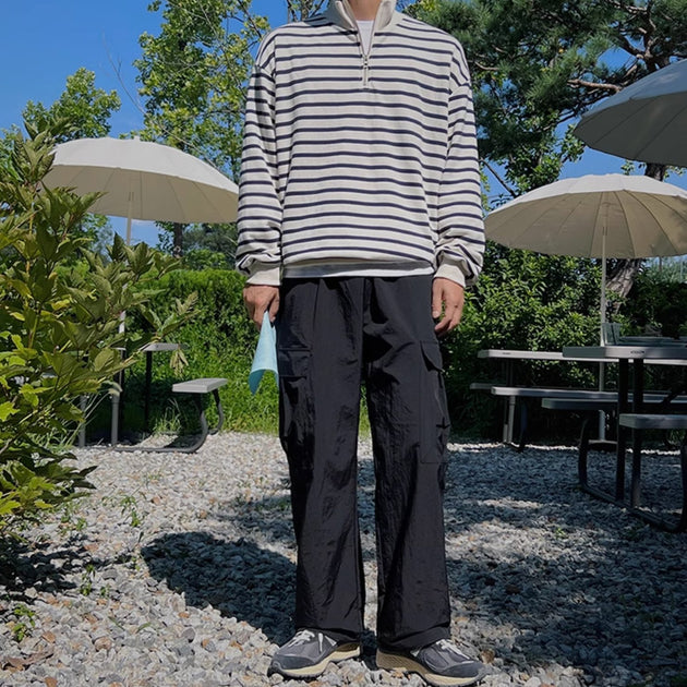 STRIPED HALF ZIP - UP SWEATER - Aumori