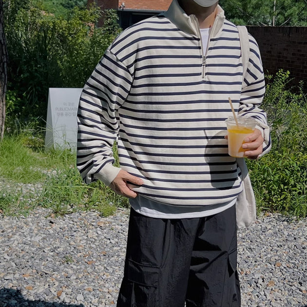 STRIPED HALF ZIP - UP SWEATER - Aumori