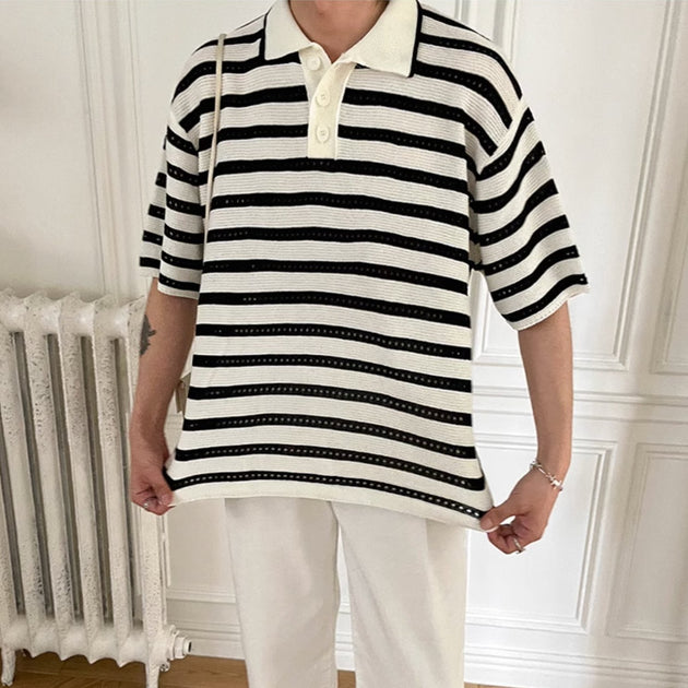 STRIPED SHORT SLEEVE POLO - Aumori