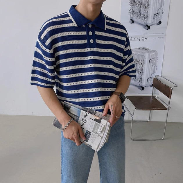 STRIPED SHORT SLEEVE POLO - Aumori