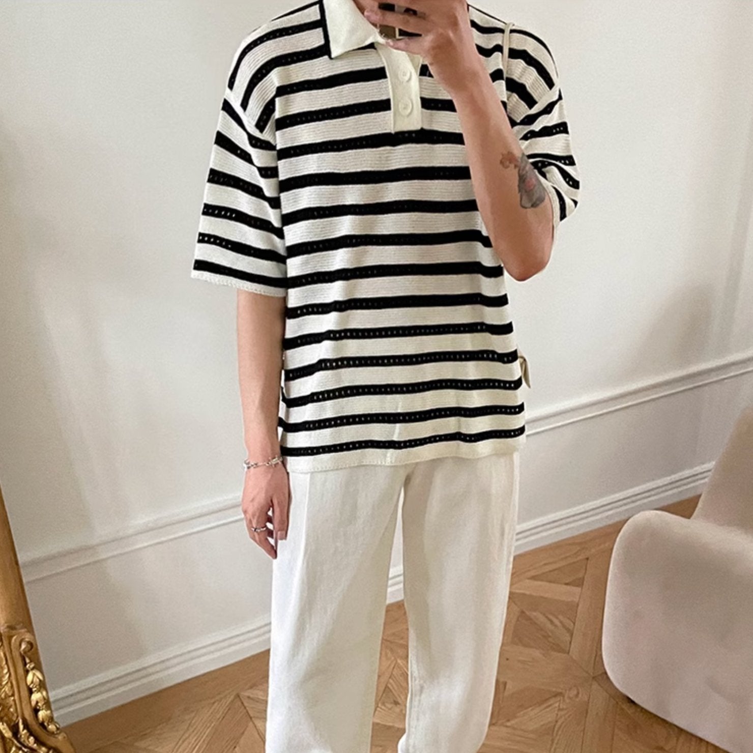 STRIPED SHORT SLEEVE POLO - Aumori