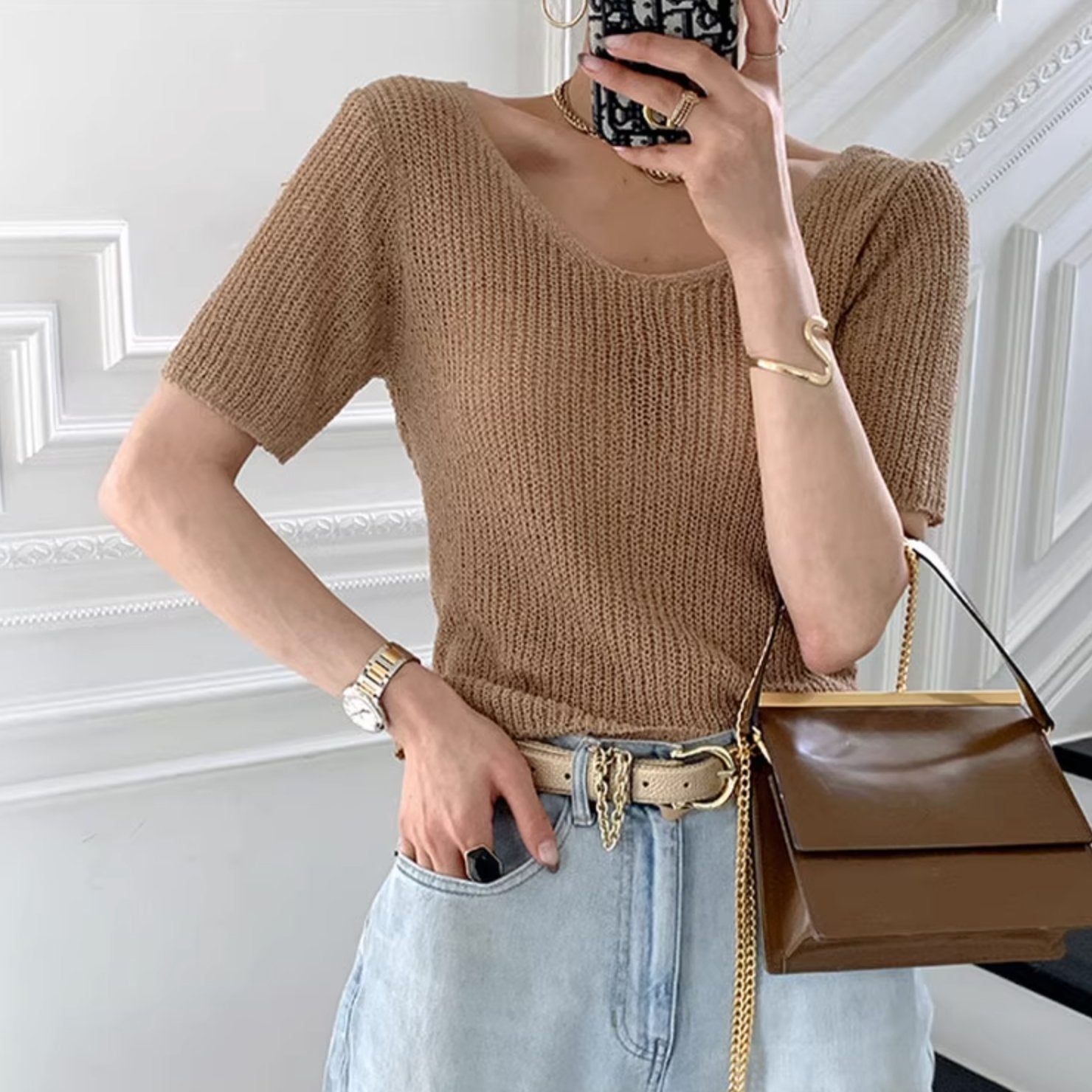V - NECK KNIT TOP - Aumori