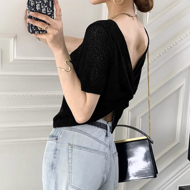 V - NECK KNIT TOP - Aumori