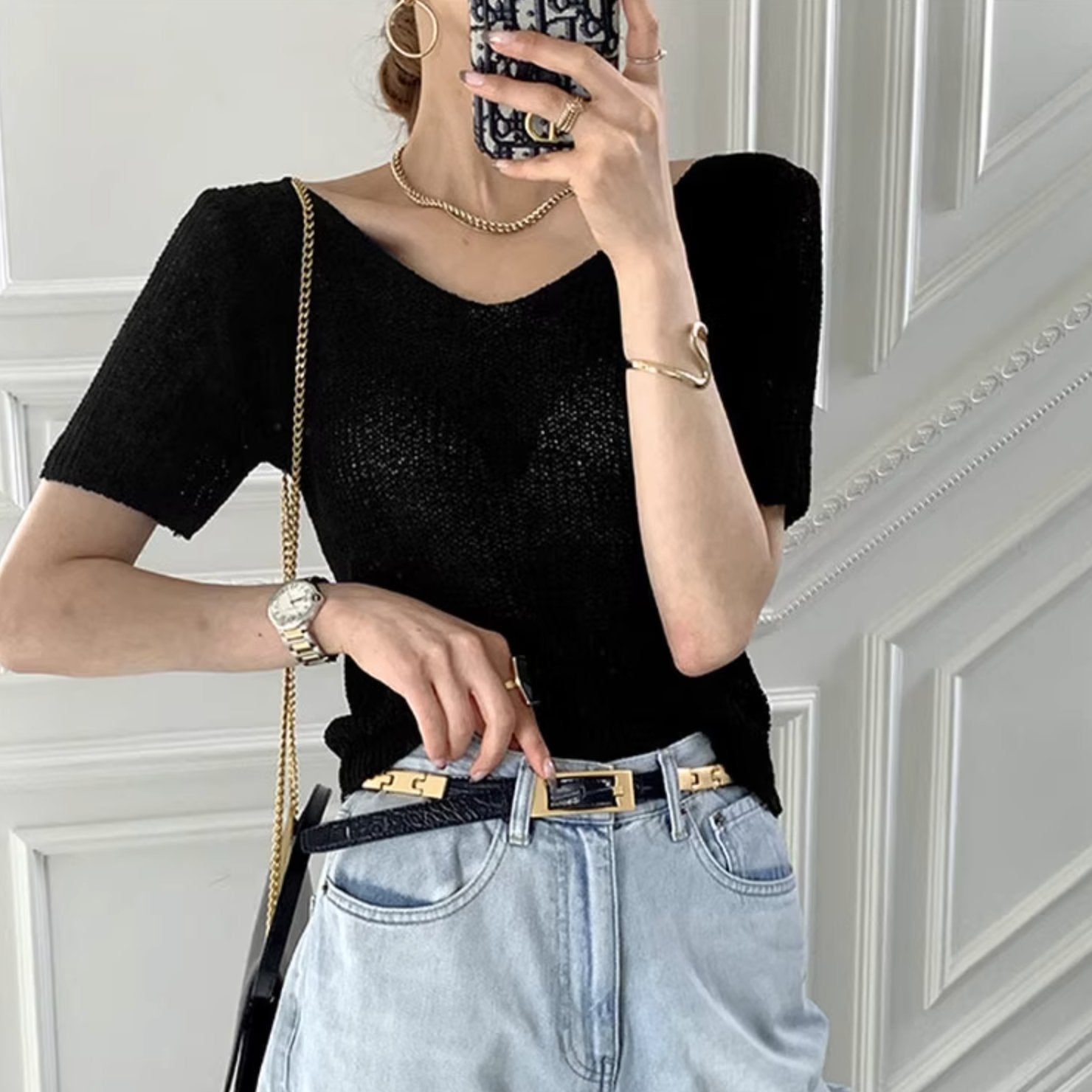V - NECK KNIT TOP - Aumori