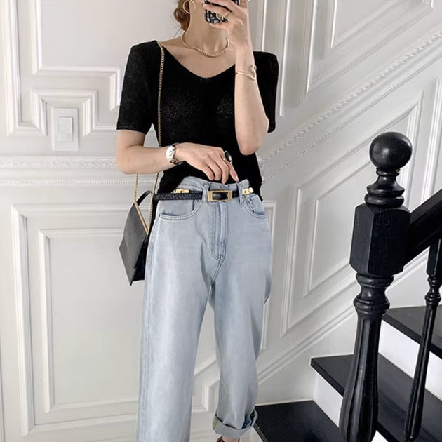V - NECK KNIT TOP - Aumori