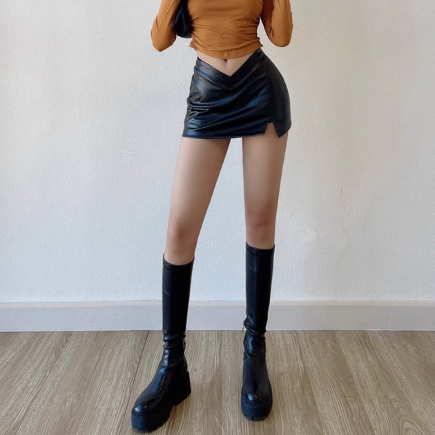 V - SHAPED LEATHER SKIRT - Aumori