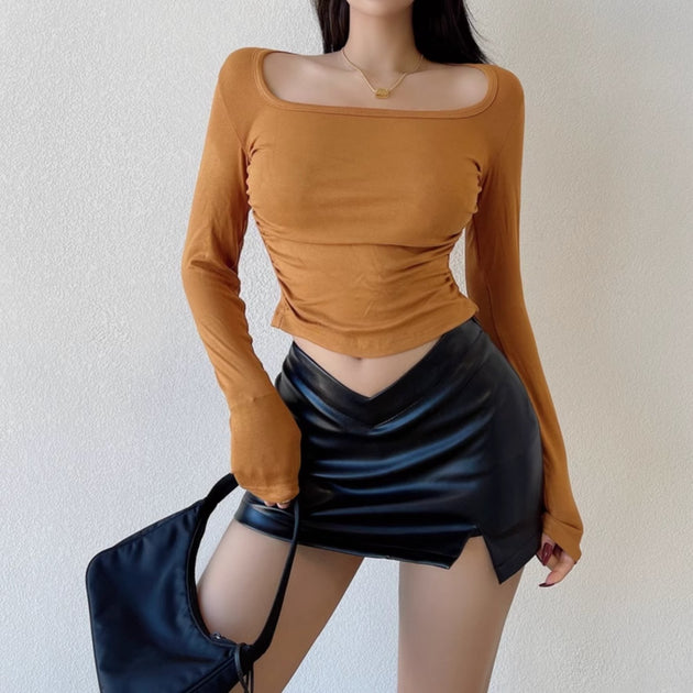V - SHAPED LEATHER SKIRT - Aumori