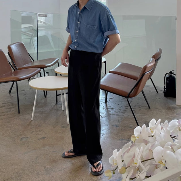 WASHED DENIM SHORT SLEEVE - Aumori