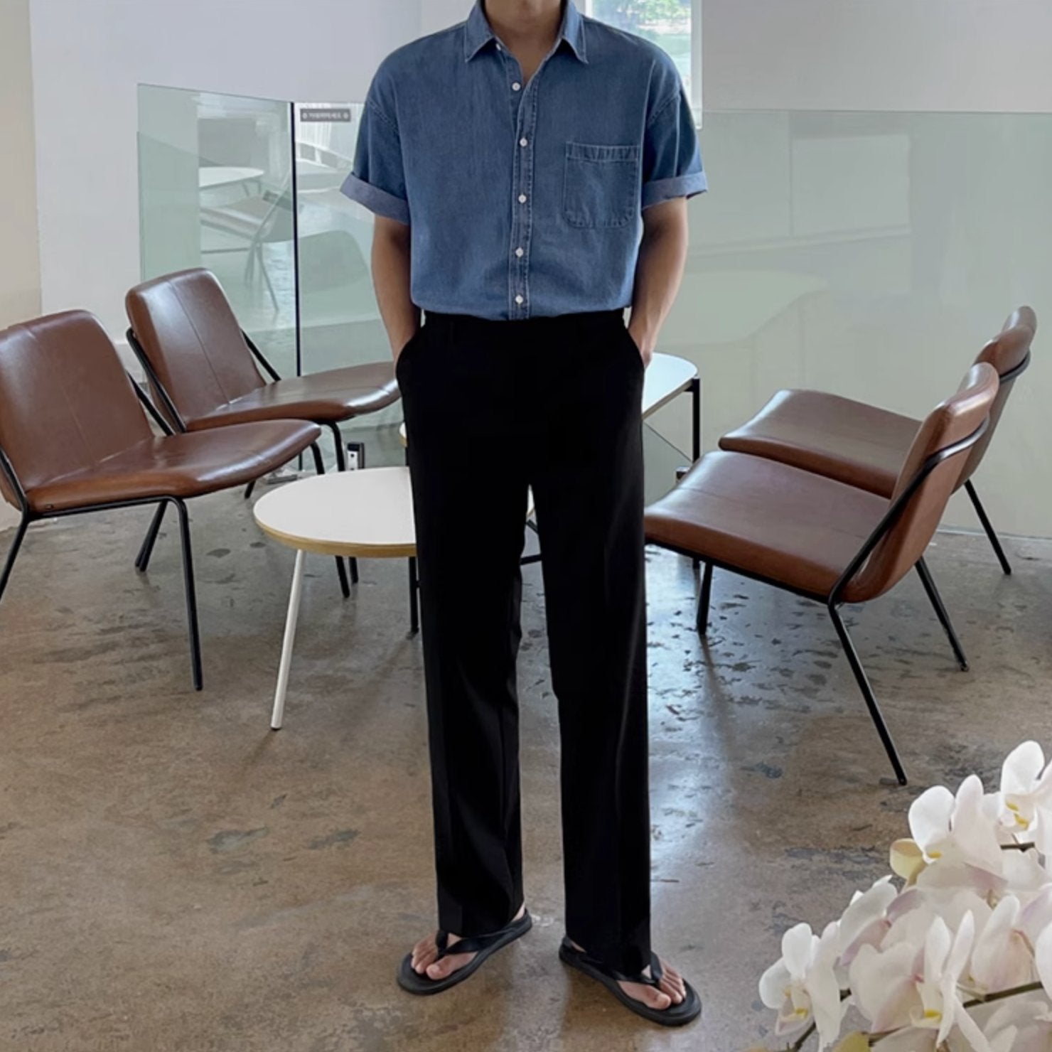 WASHED DENIM SHORT SLEEVE - Aumori