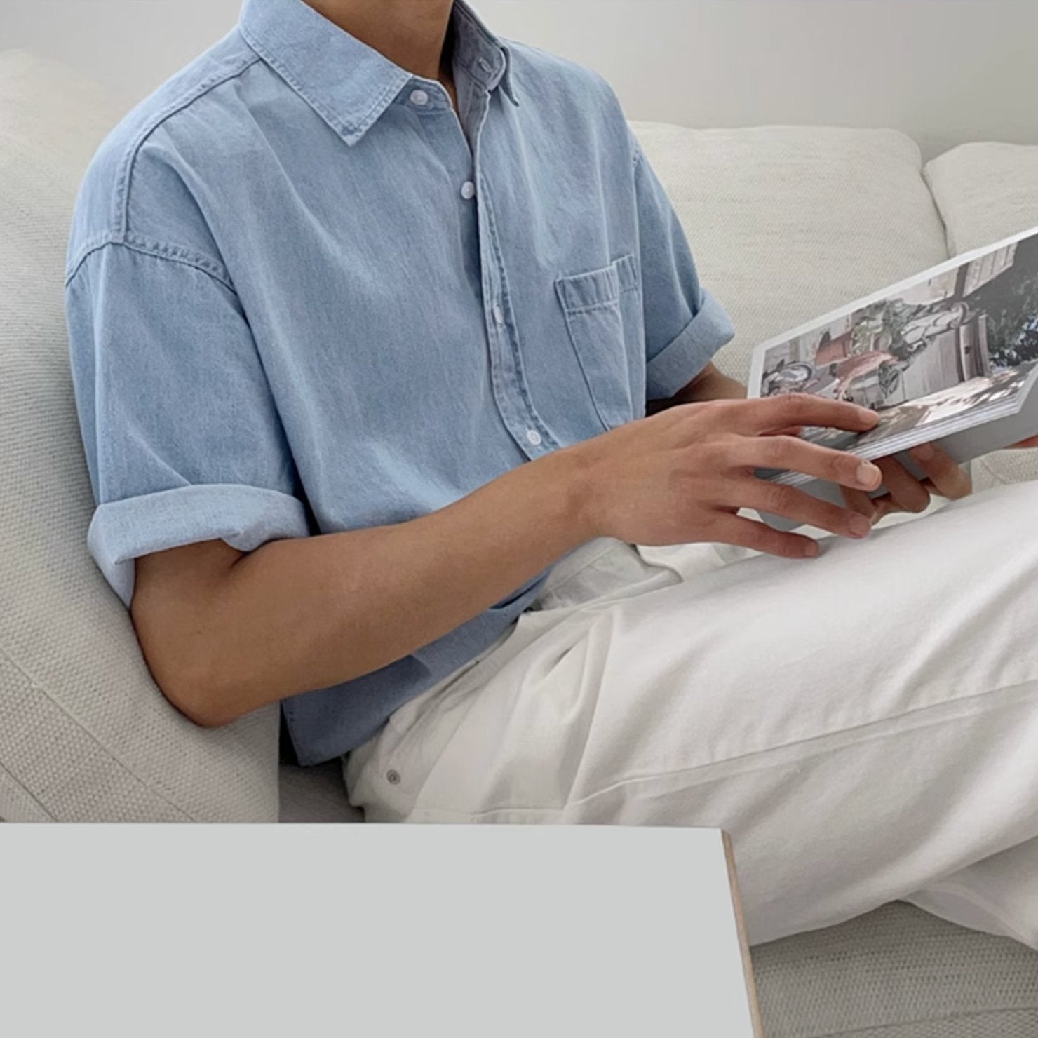 WASHED DENIM SHORT SLEEVE - Aumori