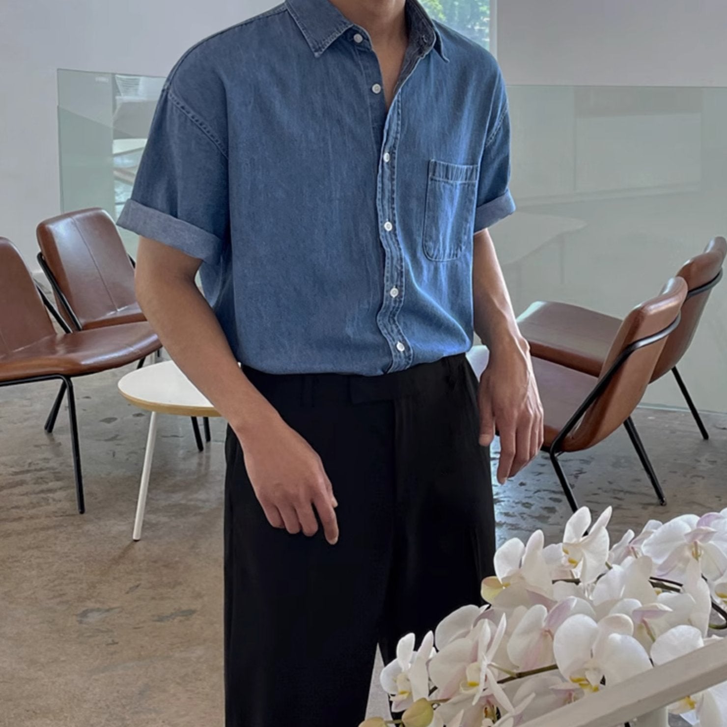 WASHED DENIM SHORT SLEEVE - Aumori
