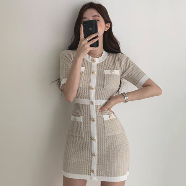 BUTTON UP KNIT DRESS - Stockbay