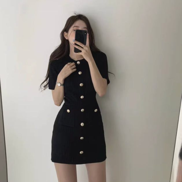 BUTTON UP KNIT DRESS - Stockbay