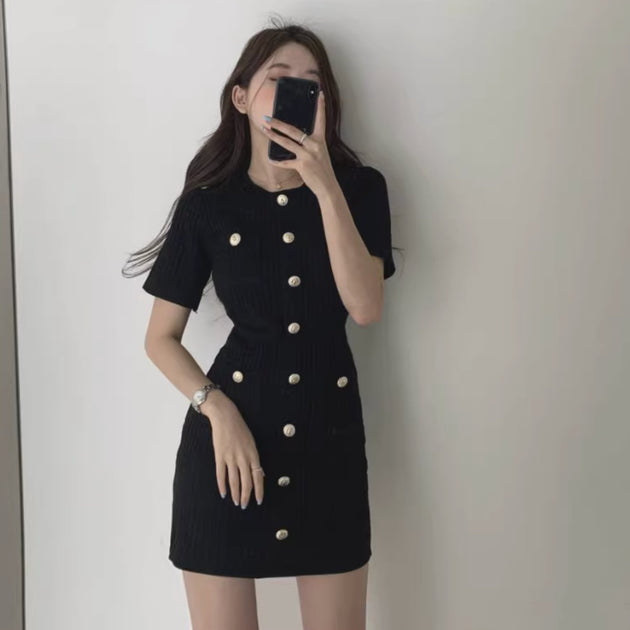 BUTTON UP KNIT DRESS - Stockbay