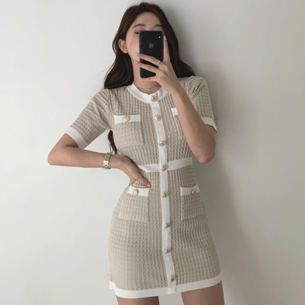 BUTTON UP KNIT DRESS - Stockbay