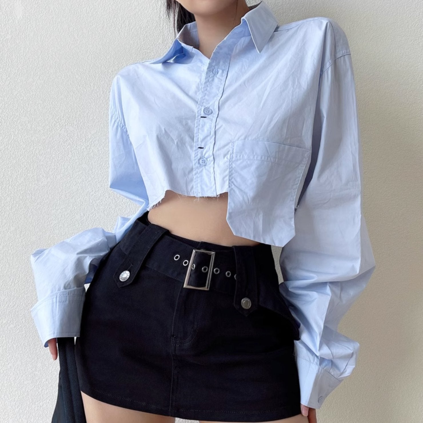 CROPPED BUTTON UP SHIRT - Stockbay