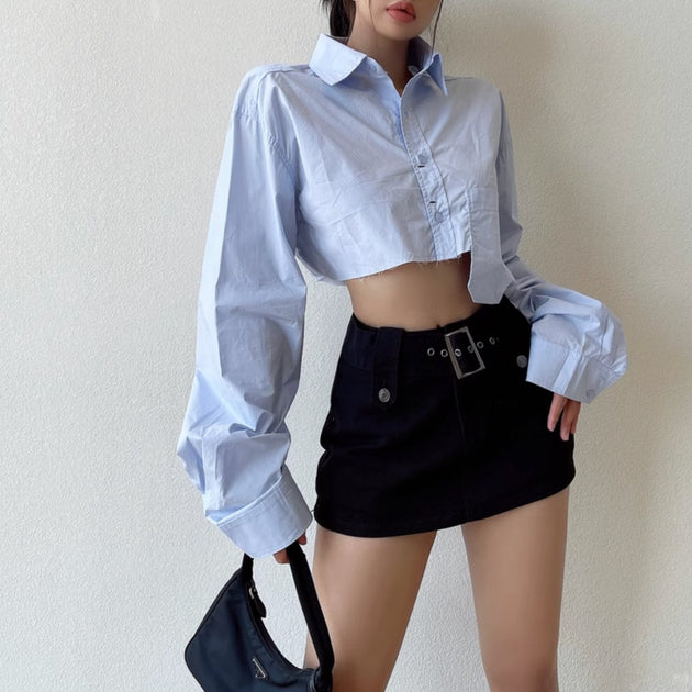 CROPPED BUTTON UP SHIRT - Stockbay