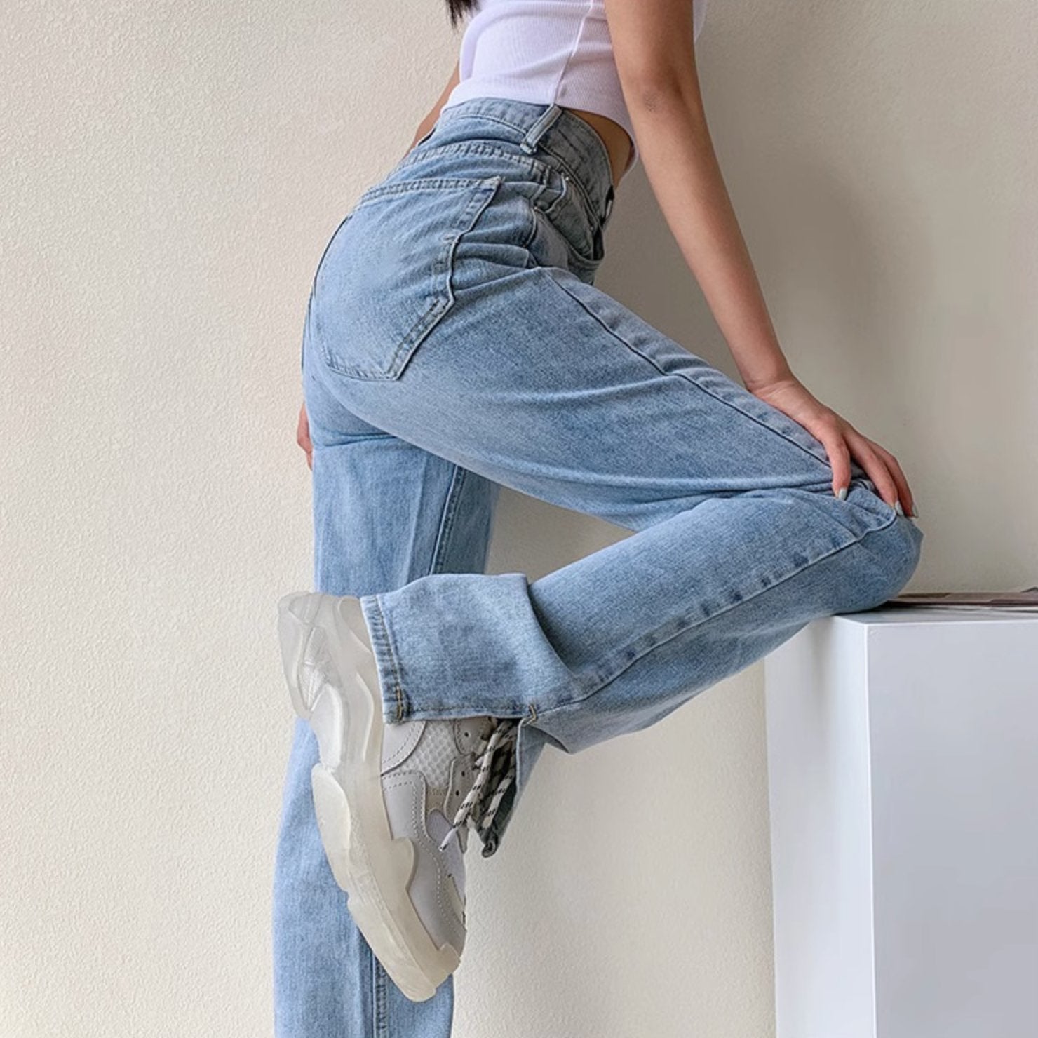 DENIM SPLIT PANTS - Stockbay