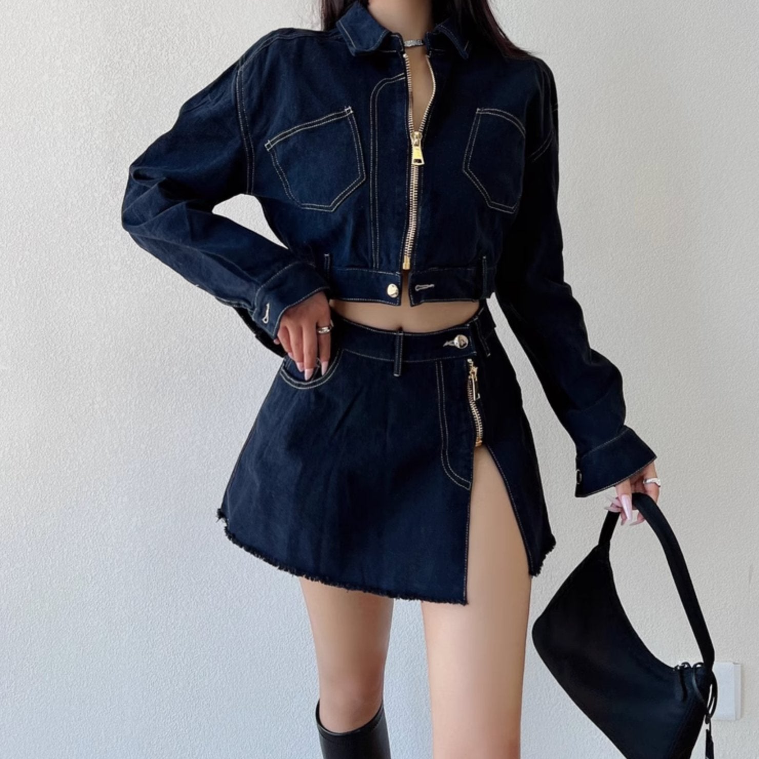 DENIM ZIP MINI SKIRT - Aumori