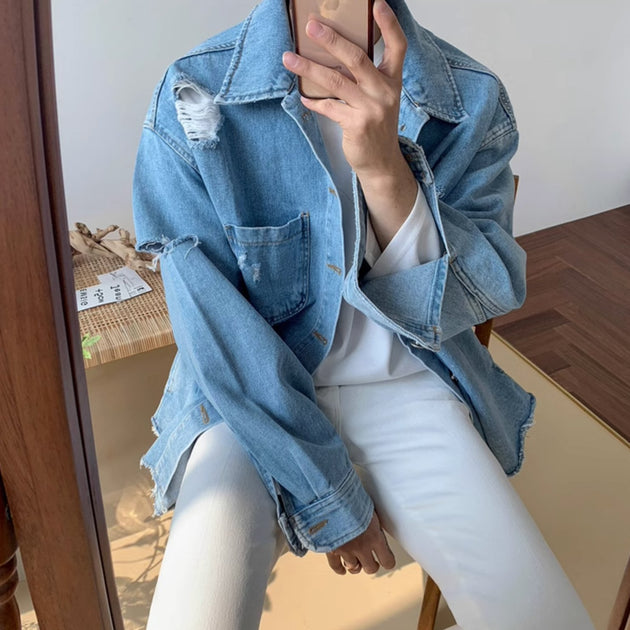 DISTRESSED DENIM JACKET - Stockbay